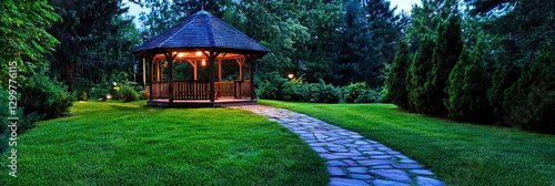 perfect backyard gazebo for outdoor gathering, empty garden no people