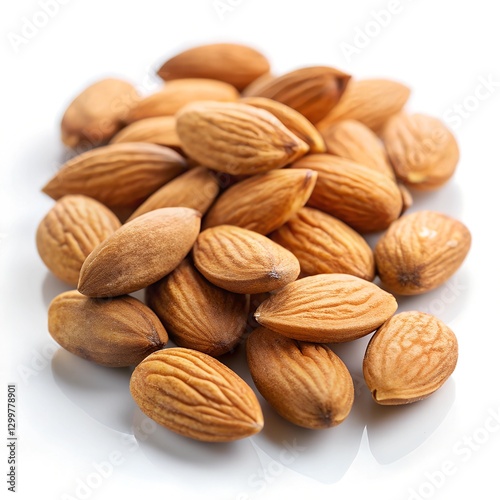 Almond nuts isolated on white background. Top view.
