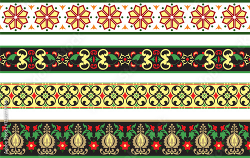 Vector endless colored ancient Russian ornament. Seamless Slavic border, frame. Painting of the royal chambers