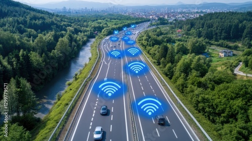 Visualize the future of urban mobility Explore IoT-driven transportation systems optimizing traffic flow in smart cities with this stunning image Witness the seamless integration of technology and