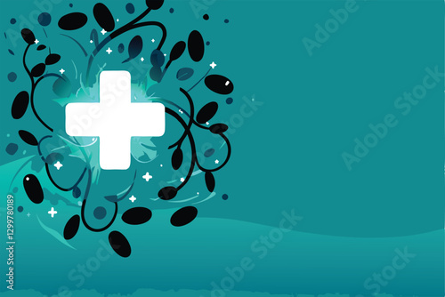 A vibrant, glowing medical cross is encircled by an abstract, swirling representation of the mathematical constant Pi, suggesting the intersection of medicine and mathematics.