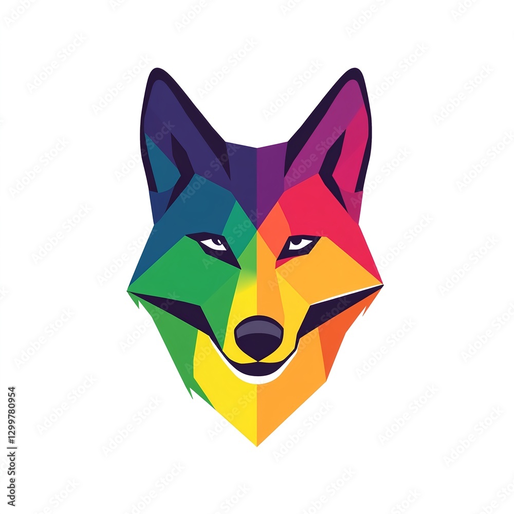 Fototapeta premium Vibrant Rainbow Fox: A Geometric Masterpiece of Color and Form. Bold lines, striking hues, captivating design.