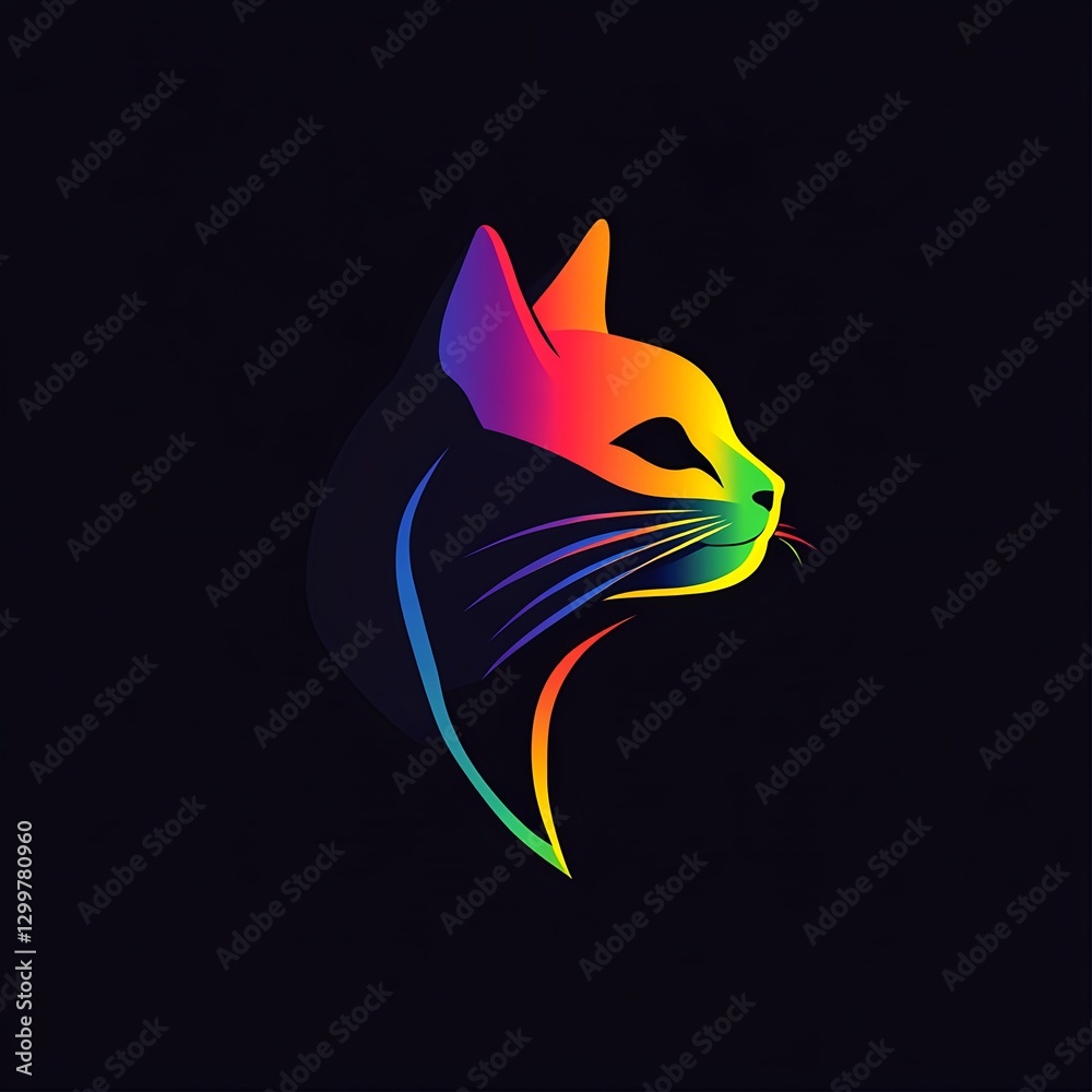 Vibrant Rainbow Cat: A Colorful Profile, Bold Design, Dark Background. Captivating feline artistry. Vibrant Rainbow Cat: A Colorful Profile, Bold Design, Dark Background. Captivating feline artistry.