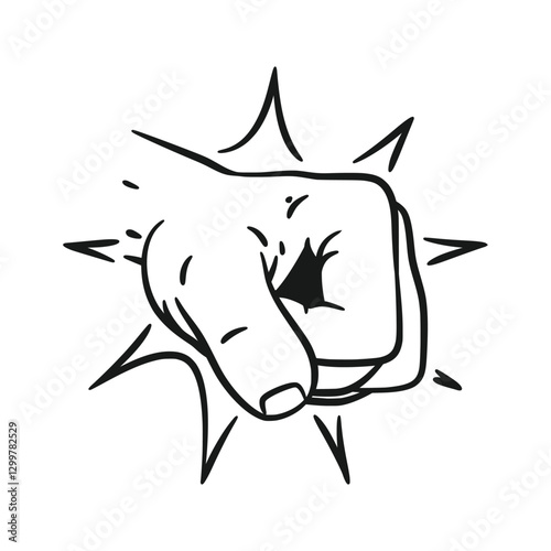 Fist Punch Line Art Hand Drawing