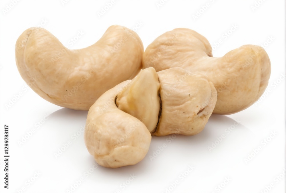 Fresh and Healthy Cashew Nuts Arranged in a Triangular Formation on White Background Fresh and Healthy Cashew Nuts Arranged in a Triangular Formation on White Background