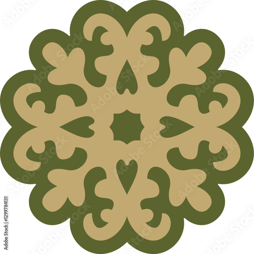 Vector green with gold Kazakh national ornament. Ethnic pattern of the peoples of the Great Steppe