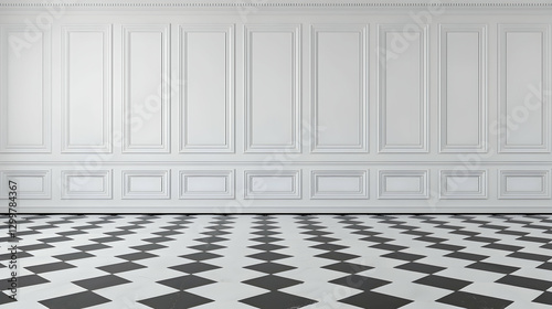 White Room With Black And White Geometric Floor Pattern