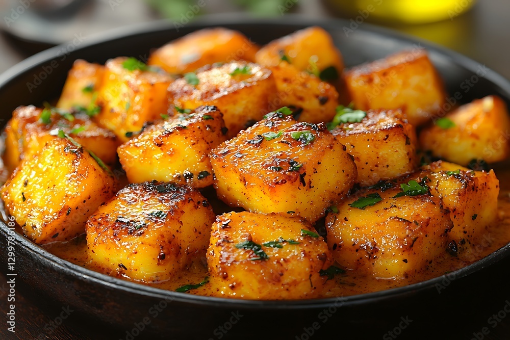 Potatoes Roasted in Pan, Table Setting Potatoes Roasted in Pan, Table Setting