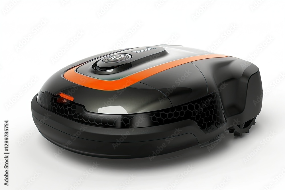 AI robotic lawn mower cutting grass efficiently with a smart home behind. AI robotic lawn mower cutting grass efficiently with a smart home behind.