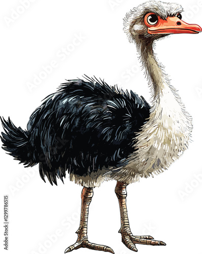 Ostrich Vector Illustration Isolated on White Background