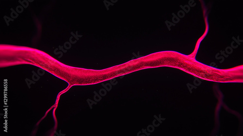 Glowing Red Blood Vessel Under Microscope