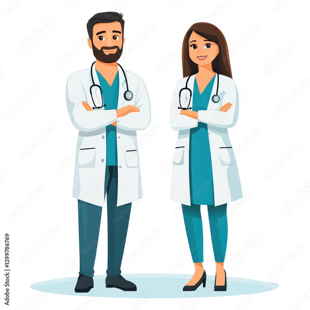 Medical Doctor and Nurse Team Vector on White Background Medical Doctor and Nurse Team Vector on White Background
