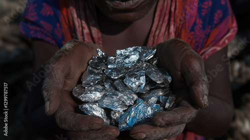 Hands Holding Mined Cobalt Ore