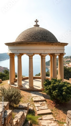 Ancient rotunda in Avola, Sicily with Mediterranean landscape, mare mediterraneo, paesaggio, antica