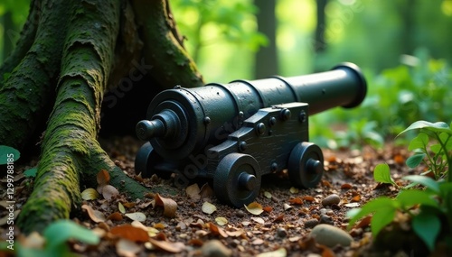 Wallpaper Mural Ancient cannon buried beneath tree roots and leaves, buried, forgotten, natural Torontodigital.ca