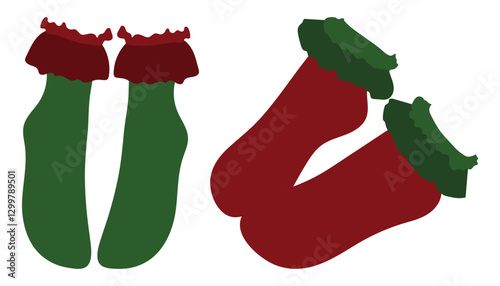 Short Christmas Socks in Flat Design. Vector Illustration.