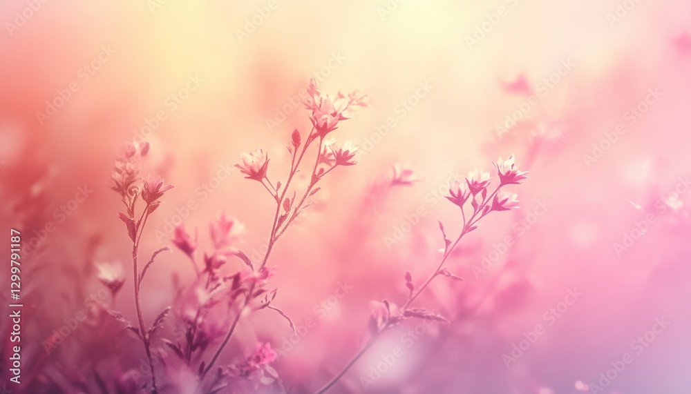 Fototapeta premium Soft Pink and Purple Wildflowers at Sunrise in a Serene Field