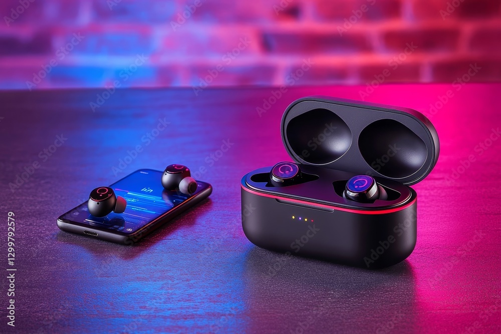 High-Quality Wireless Earbuds with Charging Case and Smartphone Display
