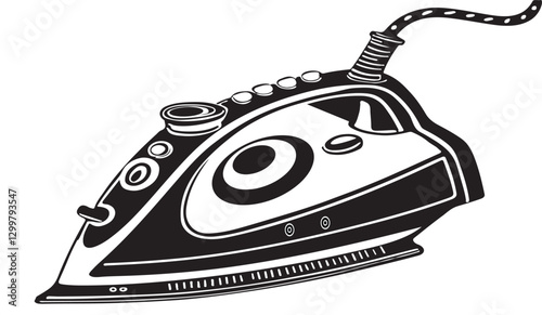  Steam iron silhouette vector design with white background.