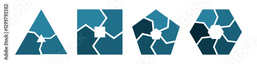 Blue geometric transformation set. Geometric infographic set. geometric vector 3, 4, 5, 6, parts. Abstract shape evolution