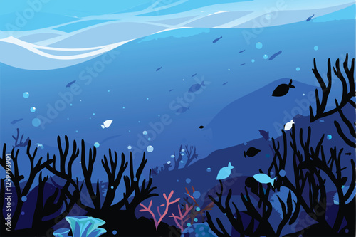 A heartbreaking underwater scene depicting bleached and decaying coral reefs, showcasing the devastating effects of ocean acidification and rising sea temperatures.
