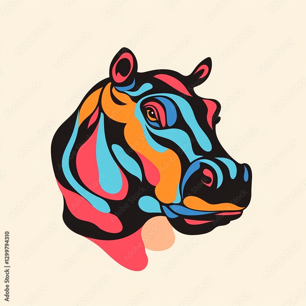 Vibrant Hippopotamus Head: A Colorful, Abstract Logo Design. Bold lines and shapes create a striking image. Vibrant Hippopotamus Head: A Colorful, Abstract Logo Design. Bold lines and shapes create a striking image.
