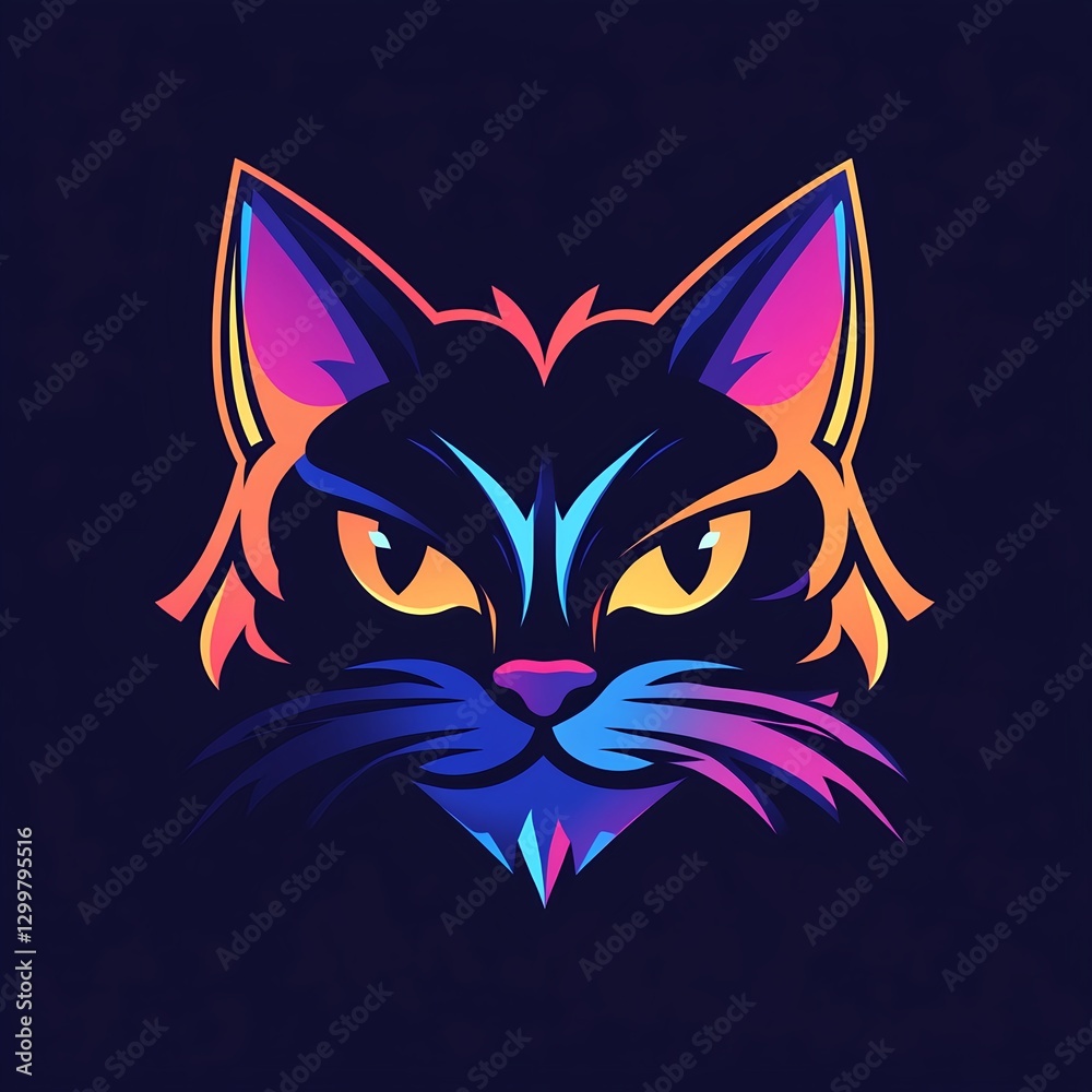 Obraz premium Vibrant Neon Persian Cat Head: A captivating abstract logo design with bold colors and sharp lines, perfect for modern branding.