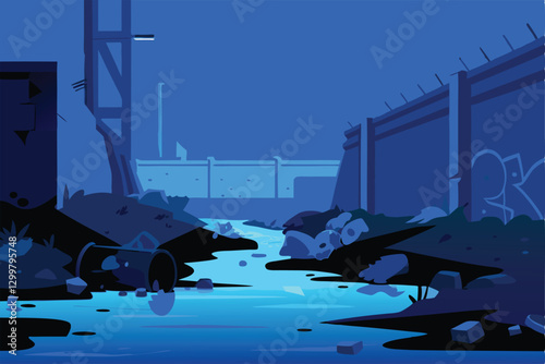 A grim photograph depicting a polluted urban canal overflowing with discarded plastic waste, illustrating the environmental consequences of irresponsible waste disposal.