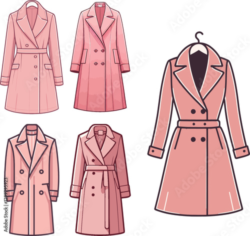 Color Set Girls overcoat dress drawing technical fashion illustration Design