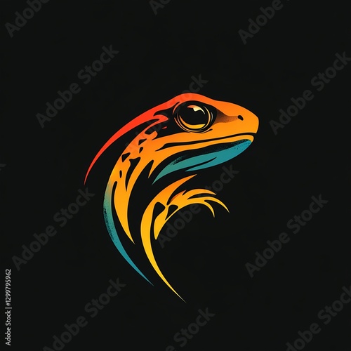 Wallpaper Mural Fiery Salamander: A vibrant logo design, showcasing a stylized salamander head in fiery hues against a stark black backdrop. Torontodigital.ca