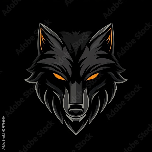 Wallpaper Mural Intense Black Wolf Head Logo: Glowing Eyes, Sharp Features, Dark Background. Powerful and Mysterious. Torontodigital.ca