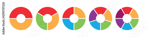Colorful circle segmented stages. Diagram infographic set. Circle vector 2, 3, 4, 5, 6, parts. Process and development concept