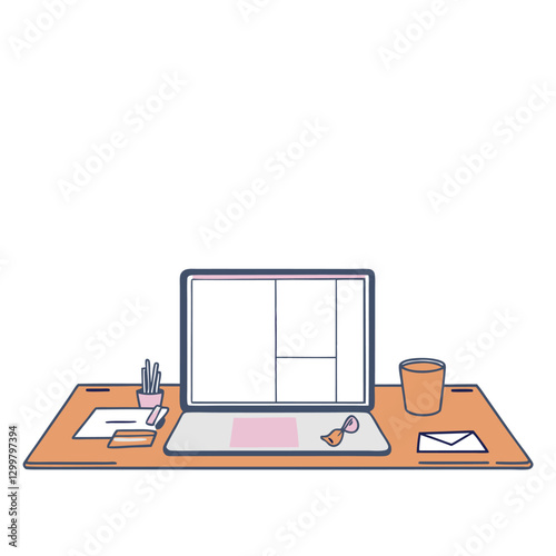 A cluttered journalist's desk featuring a laptop, a half-empty coffee cup, and a crumpled newspaper; conveying a sense of urgency and late-night work.