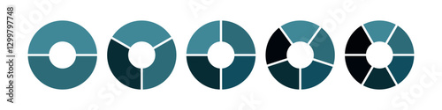 Blue circle segmented stages. Diagram infographic set. Circle vector 2, 3, 4, 5, 6, parts. Process and development concept