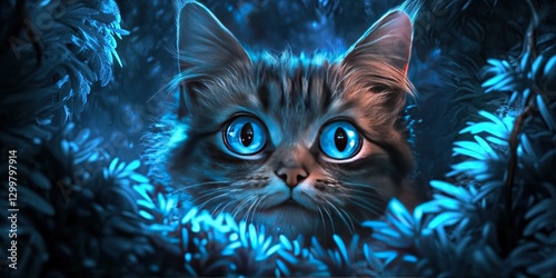 cat with curiosity peaking into the bushes at night