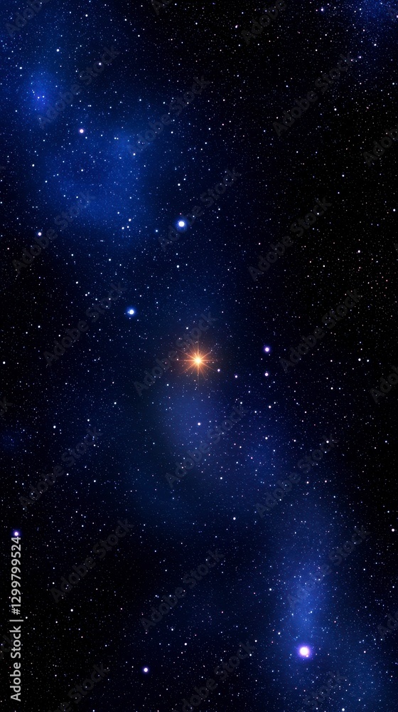 Fototapeta premium Celestial Tapestry Featuring a Shining Star Amidst a Galaxy of Light and Dark Stellar Clouds