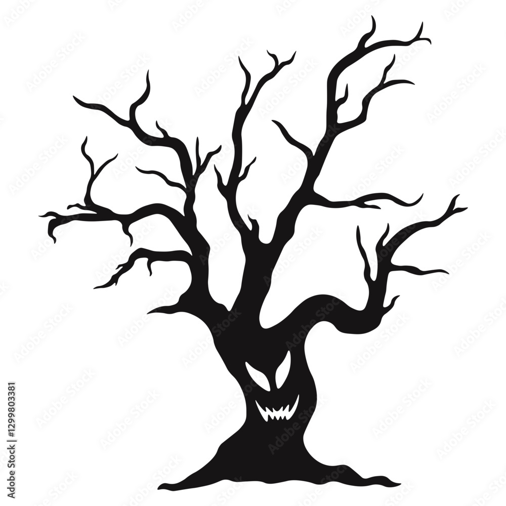 Fototapeta premium Spooky Halloween Tree Illustration. Isolated on White Background.