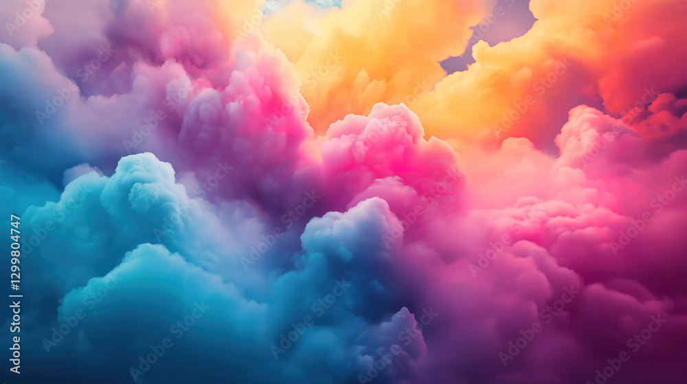 Naklejka premium Soft bright color clouds floating across a dreamy sky creating a serene and vibrant atmosphere