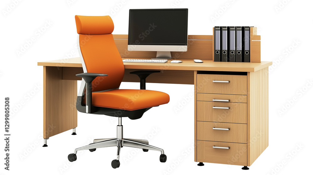 office desk with a computer isolated on transparent white background, clipping path office desk with a computer isolated on transparent white background, clipping path