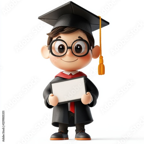 Cute Cartoon Graduate Holding Diploma with Cap and Gown