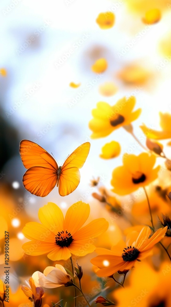 Fototapeta premium Butterfly and Yellow Flowers a Symphony of Nature s Beauty and Grace in a Floral Wonderland