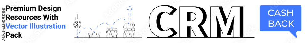 Bold CRM text alongside cashback badge, growth chart with building icons, dollar sign. Ideal for business tools, customer management, analytics, financial growth, marketing strategies, sales flat Bold CRM text alongside cashback badge, growth chart with building icons, dollar sign. Ideal for business tools, customer management, analytics, financial growth, marketing strategies, sales flat