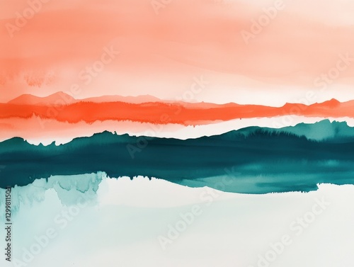 Abstract ink landscape with mountains and sky background for print & calm nature wall art