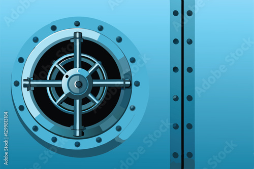 A heavy, imposing bank vault door; intricate metallic textures, deep shadows, dark grey background.  Focus on the door's details.