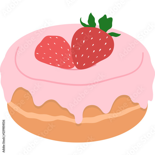 Hand drawn of Donut with Strawberry Topping Illustration