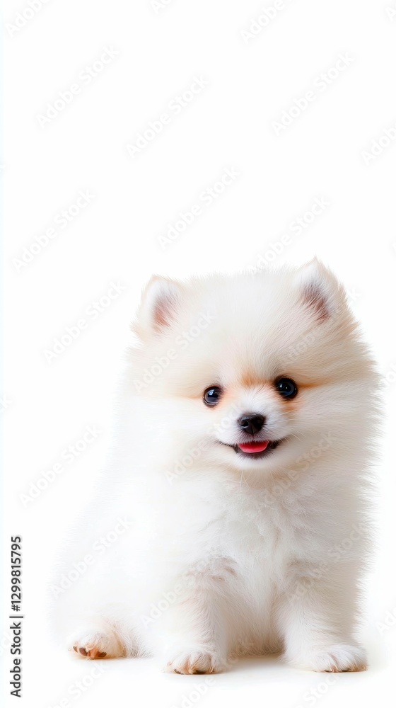 Adorable Fluffy White Pomeranian Puppy Posing Adorable Fluffy White Pomeranian Puppy Posing