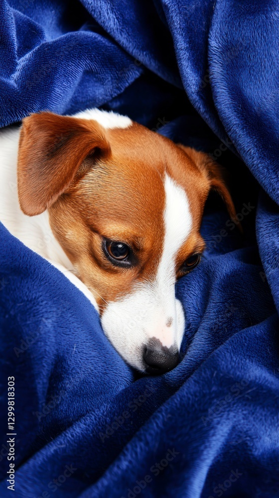 Cozy Dog Napping Under Blue Blanket, Peaceful Pup Resting Cozy Dog Napping Under Blue Blanket, Peaceful Pup Resting