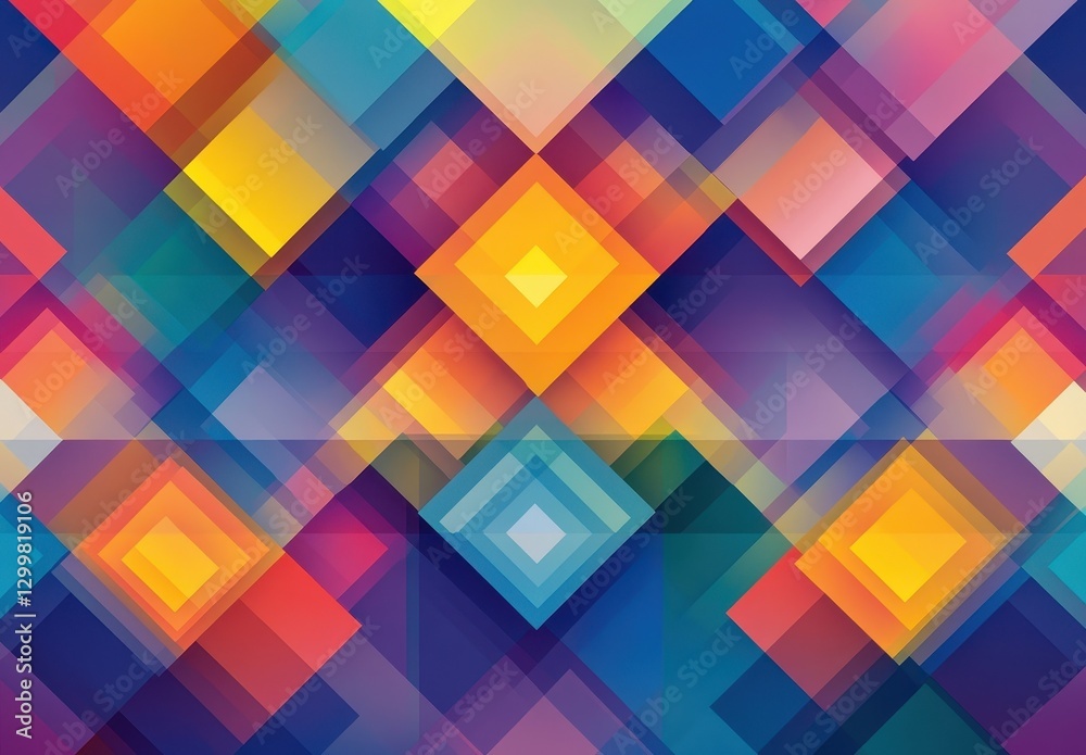 Vibrant Geometric Background Featuring Multicolored Squares and Diamonds with Soft Blending and Overlapping Effects for Art and Design Projects Vibrant Geometric Background Featuring Multicolored Squares and Diamonds with Soft Blending and Overlapping Effects for Art and Design Projects