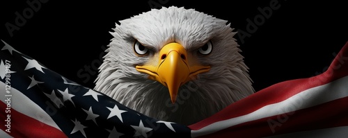 American Bald Eagle Portrait with Flag Drape