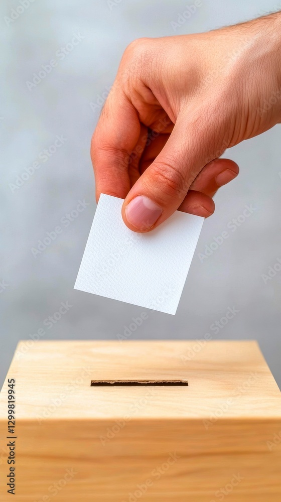 Person Casting Ballot Into Wooden Box Person Casting Ballot Into Wooden Box
